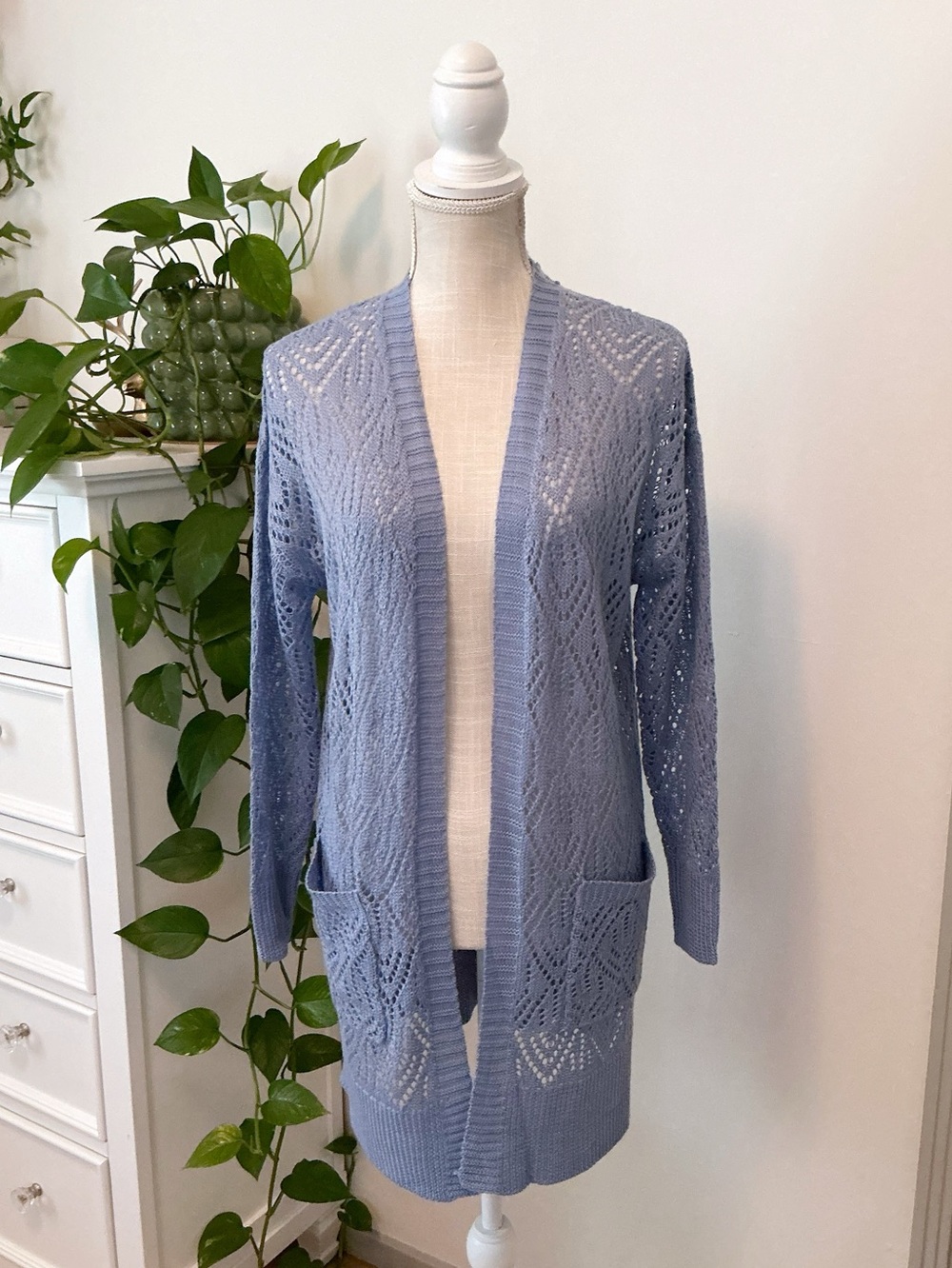 Pink Rose | Light Blue Purple Longline Knit Cardigan size M